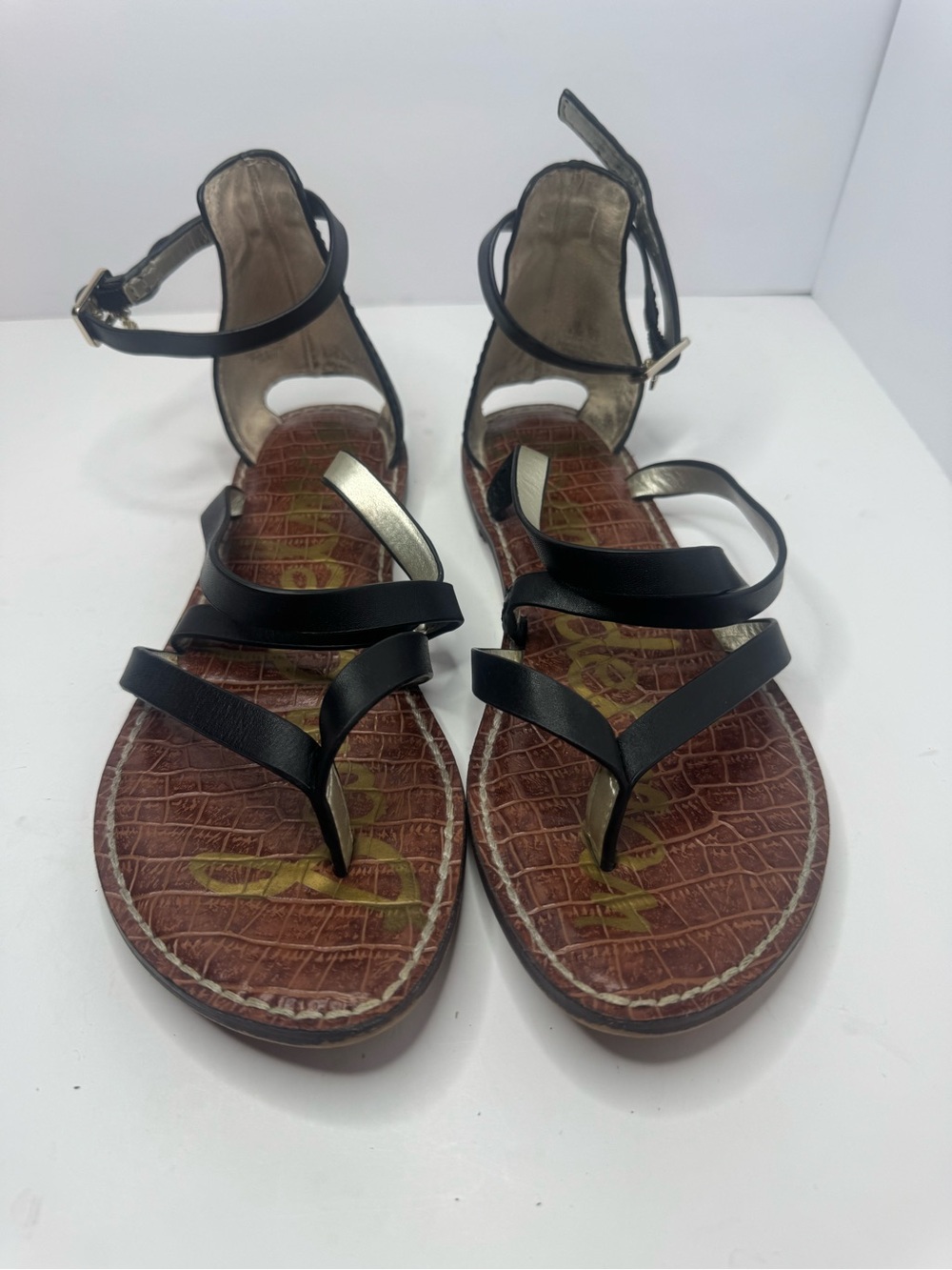 Sam Edelman'Gilroy' Black Strappy Ankle-Snub Sandals - Women Size 8.5M